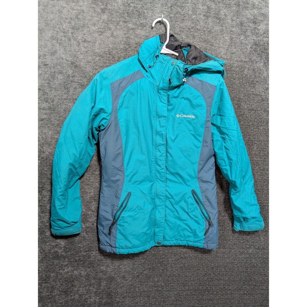 Columbia Womens Teal‎ Grey Hooded Winter Jacket Insulated Ski Coat Small